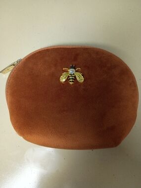 Punch Studio Rust Velvet Bee Cosmetic Pouch with Gold Bee Accent